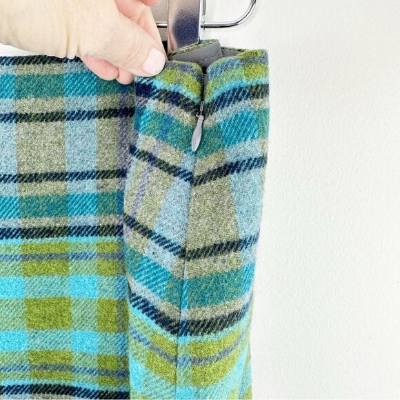 J. Jill Skirt Plaid Wool Blend Wrap Fringe Gray Green Blue Fall Womens 16 - Picture 5 of 13
